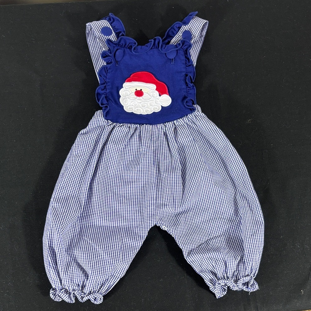 Blue and White Kids One Piece with Santa Design- 6 months